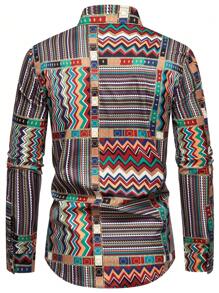 Manfinity Homme Men Print Button Up Graphic Colorful Cowboy Shirt, For Vacation, Husband, For Fall, Long Sleeve Top - Multicolor - View 2