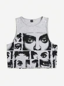 SHEIN ICON Plus Figure Graphic Tank Top - Light Grey - View 5