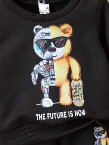 男嬰熊和字母圖案衛衣和衛褲 - 黑色 - 查看 3