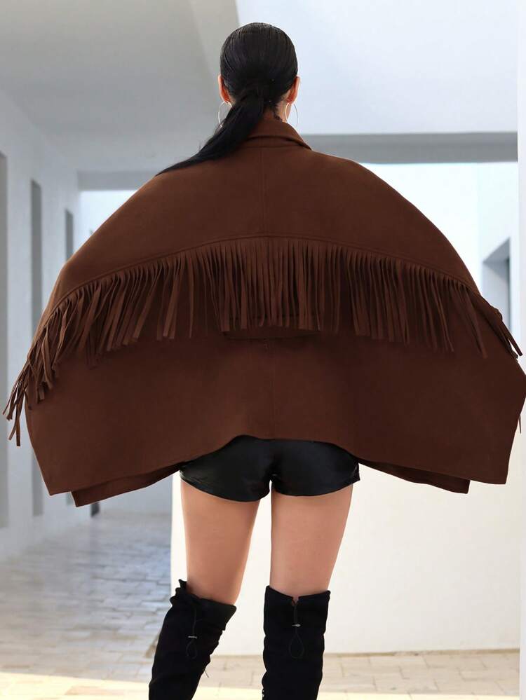 Lapel Neck Belted Cape Overcoat New Years Eve Party Sexy