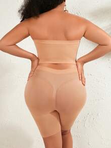 大碼素色抹胸上衣&騎行褲塑身衣套裝 - 杏色 - 查看 2