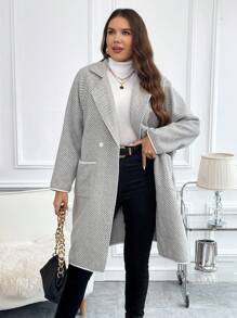 SHEIN Clasi Plus Double Breasted Dual Pocket Overcoat - Multicolor - View 1