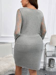 SHEIN Clasi Plus Contrast Lace Bodycon Sweater Dress - Black - View 2