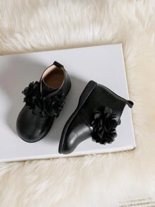 Girls' New Korean Style Step Shoes For Autumn And Winter With Black British Style Flower Decoration, Fashionable For Baby's Outdoor Activities - Black - View 3