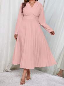 SHEIN Privé 大碼翻領百褶下擺洋裝