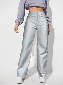 SHEIN EZwear Vaqueros rectos con aspecto liso - Blanco - Ver 1