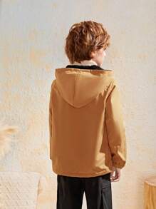 SHEIN 男大童拉鏈開襟連帽外套 - 棕色 - 查看 6