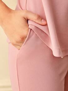 SHEIN Clasi Chất rắn Áo gi lê Ruffle viền & Xà cạp - Hồng - Xem 6