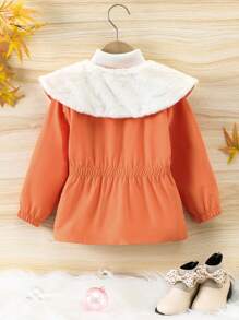 SHEIN Young Girl Borg Collar Elastic Waist Flap Detail Coat Without Sweater - Orange - View 2