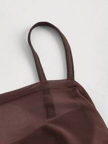 SHEIN MOD Talla grande Top de tirantes fruncido de malla - Café integral - Ver 3