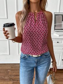 SHEIN LUNE Blusa con estampado de cuello con abertura de ojo
