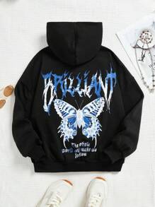 Teen Girl Butterfly & Slogan Graphic Hoodie
