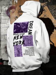 男士標語圖案抽繩連帽衫 - 白色 - 查看 3