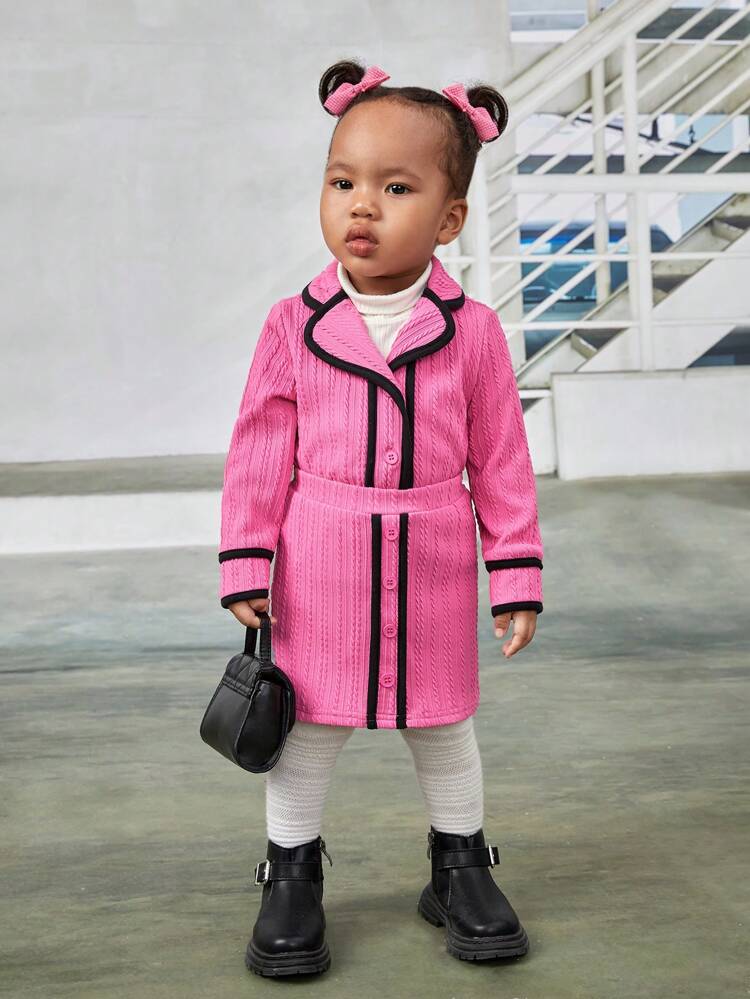 Baby Girl Contrast Binding Coat & Skirt