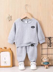 Áo nỉ & quần thể thao thêu chữ cho bé trai - Xám - Xem 1