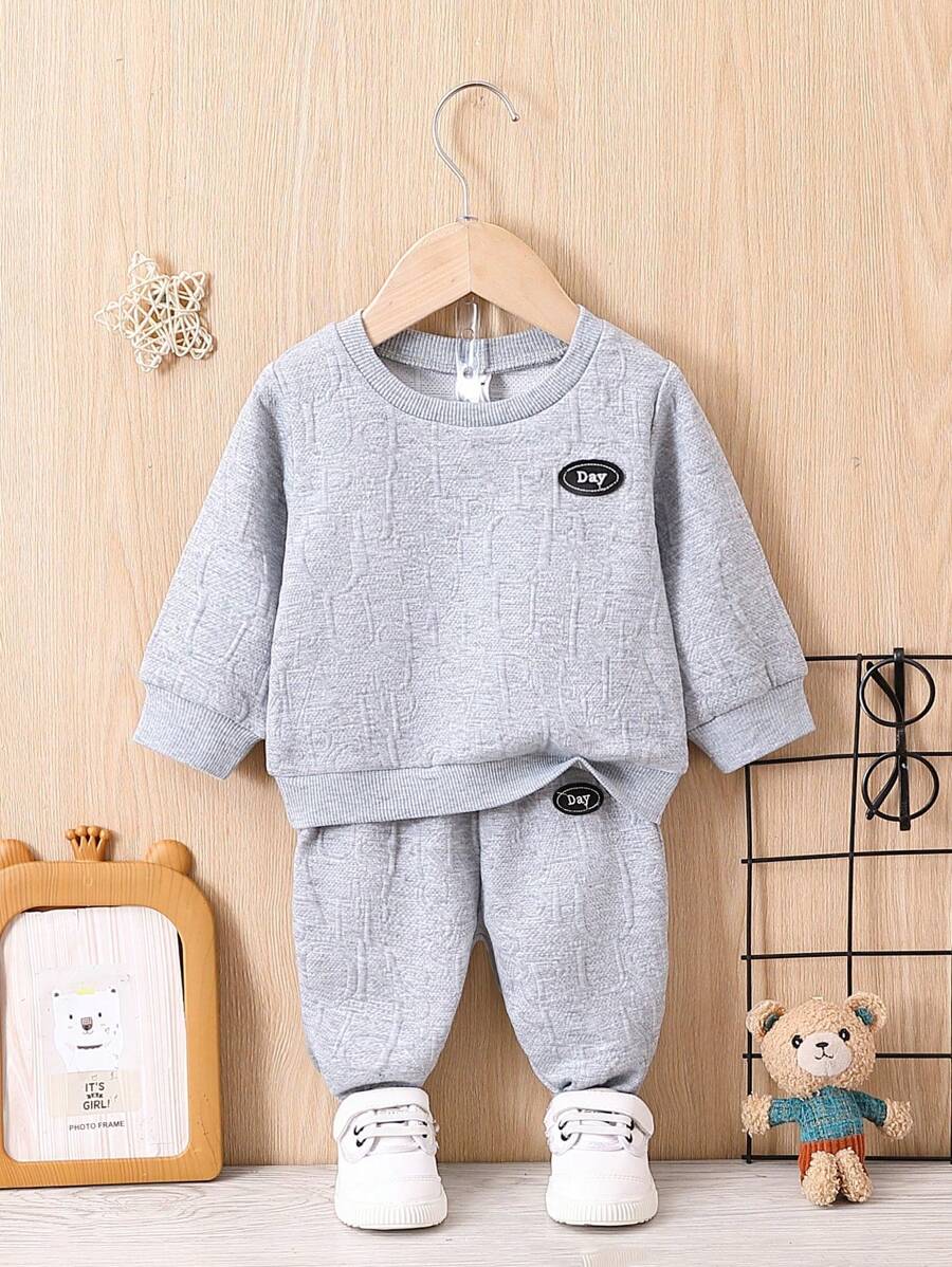 Áo nỉ & quần thể thao thêu chữ cho bé trai - Xám - Xem 1