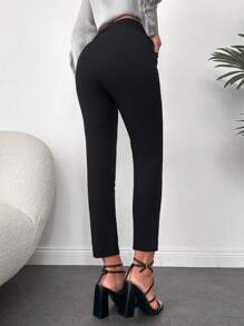 EURMUSE Slant Pocket Belted Suit Trousers - Black - View 2