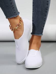 Ladies' Flat Sole Shoes - White - View 6