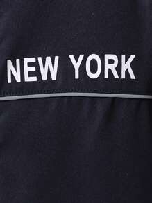 Tween Boy Letter Graphic Fuzzy Trim Hooded Thermal Lined Coat - Navy Blue - View 4