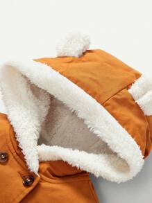 Baby Girl 3D Ear Double Breasted Teddy Lined Hooded Coat - Brown - View 4