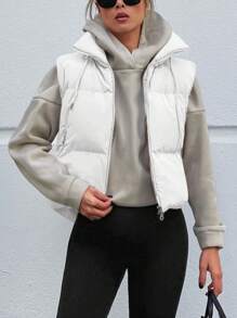 EURMUSE Zip Up Drawstring Vest Puffer Coat - White - View 3