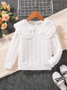 SHEIN 年輕女孩個性衣領荷葉邊運動衫 - 白色 - 查看 1