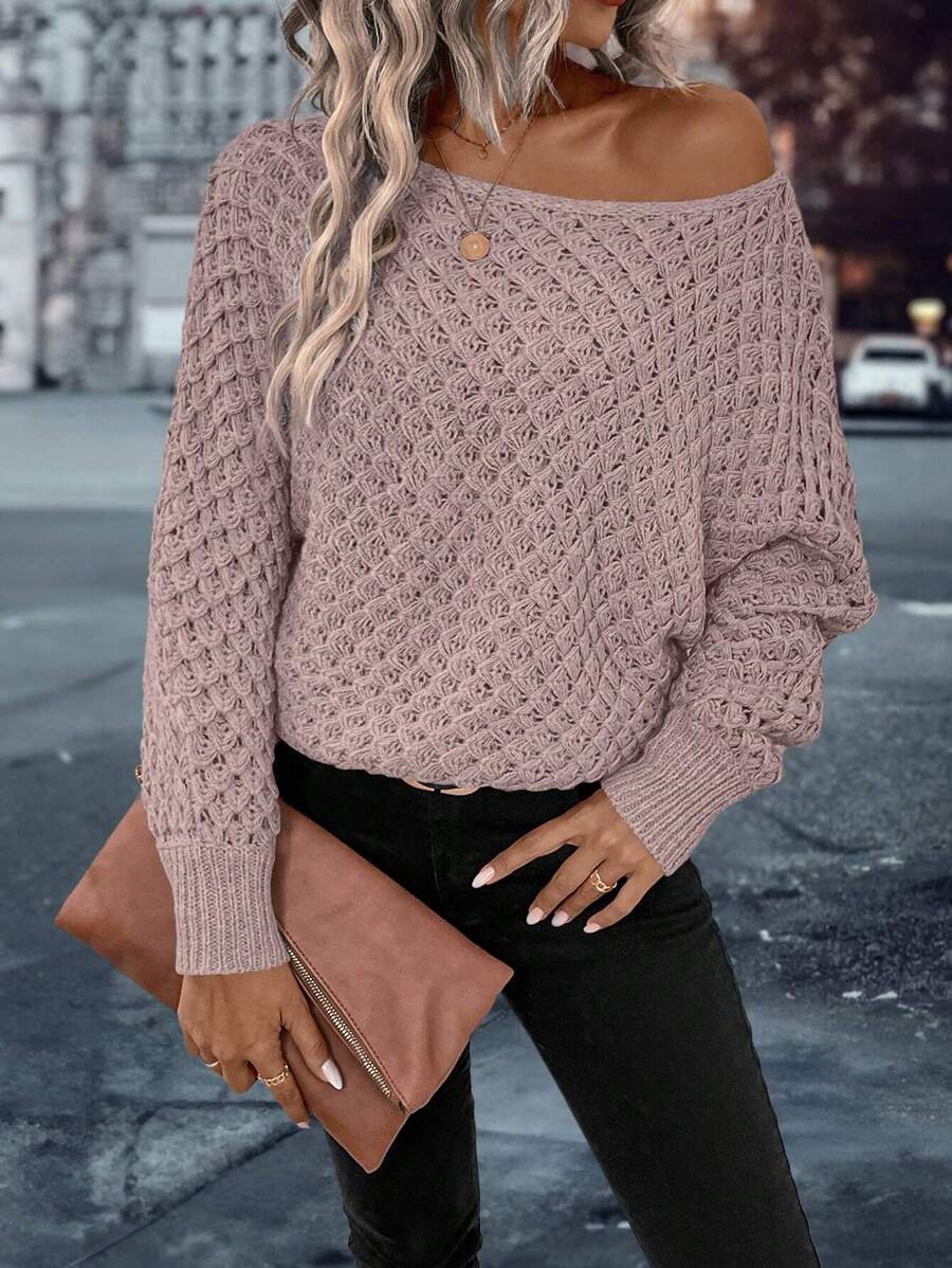 EMERY ROSE 纯色船领毛衣，长袖上衣 - 藕粉色 - 查看 1