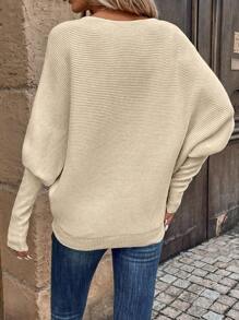 SHEIN LUNE Half Zip Batwing Sleeve Sweater - Apricot - View 2