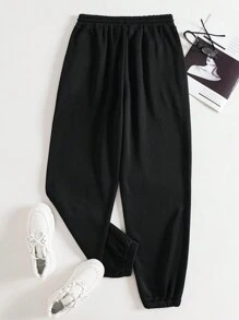 INAWLY Solid Drawstring Waist Thermal Lined Sweatpants Graduation,Back To School Outfits,Graduation,Teacher Outfits For Women,Back To School Fall Cloth For Women - Black - View 2