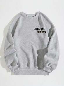 SHEIN EZwear Áo nỉ lót nhiệt in khẩu hiệu Halloween & in hoa - Màu Xám nhạt - Xem 2