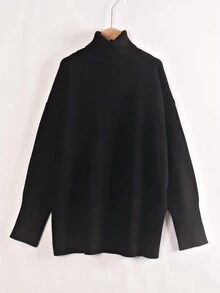 GIGOGOU Women's Loose Turtleneck Sweater, Warm Casual Long Sleeve Top, Autumn/Winter - Black - View 3
