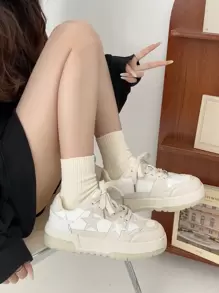 Giày thể thao đế dày màu trắng phong cách Hàn Quốc thường ngày mũi tròn thu/đông dành cho nữ, hàng mới về, đa năng cho mọi mùa - Màu be - Xem 6
