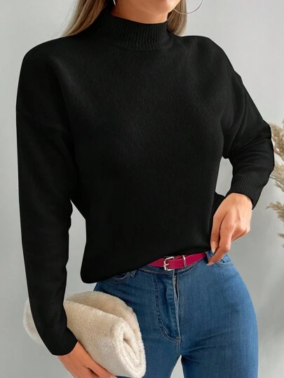 EURMUSE Effen damestrui met lange mouwen en losse schouders, casual, herfst/winter