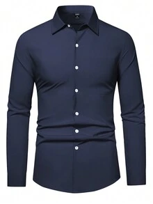 Manfinity Mode 男士口袋貼布前排扣襯衫 - 藏蓝色 - 查看 5