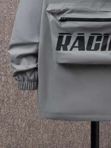 SHEIN Tween Boy 1pc Letter Graphic Flap Pocket Hooded Coat - Grey - View 6