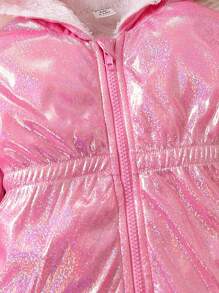 SHEIN 女婴拉链泰迪熊衬里连帽棉服外套