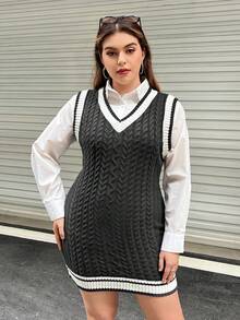 Flirla Hơn Sọc trang trí Xoắn Dan Đầm Áo len Không có áo lót - Nhiều màu - Xem 6