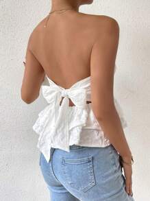 Pariaura Dệt hoa Ca-vát Backless Xoay eo Ống ngọn - trắng - Xem 4
