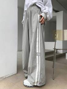 DAZY Contrast Side Seam Wide Leg Pants,Women Joggers - Grey - View 6