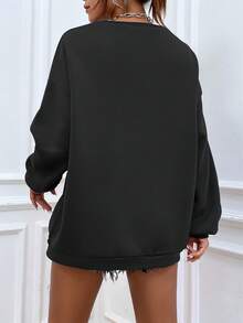 SHEIN Essnce Quần áo thể thao nữ Con số In hoa Báo Giải trí - màu đen - Xem 2