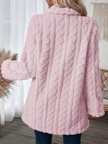 SHEIN LUNE Lapel Neck Double Breasted Teddy Coat - Pink - View 2