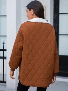 SHEIN Clasi 博格領落肩絎縫大衣 - 鏽棕色 - 查看 2