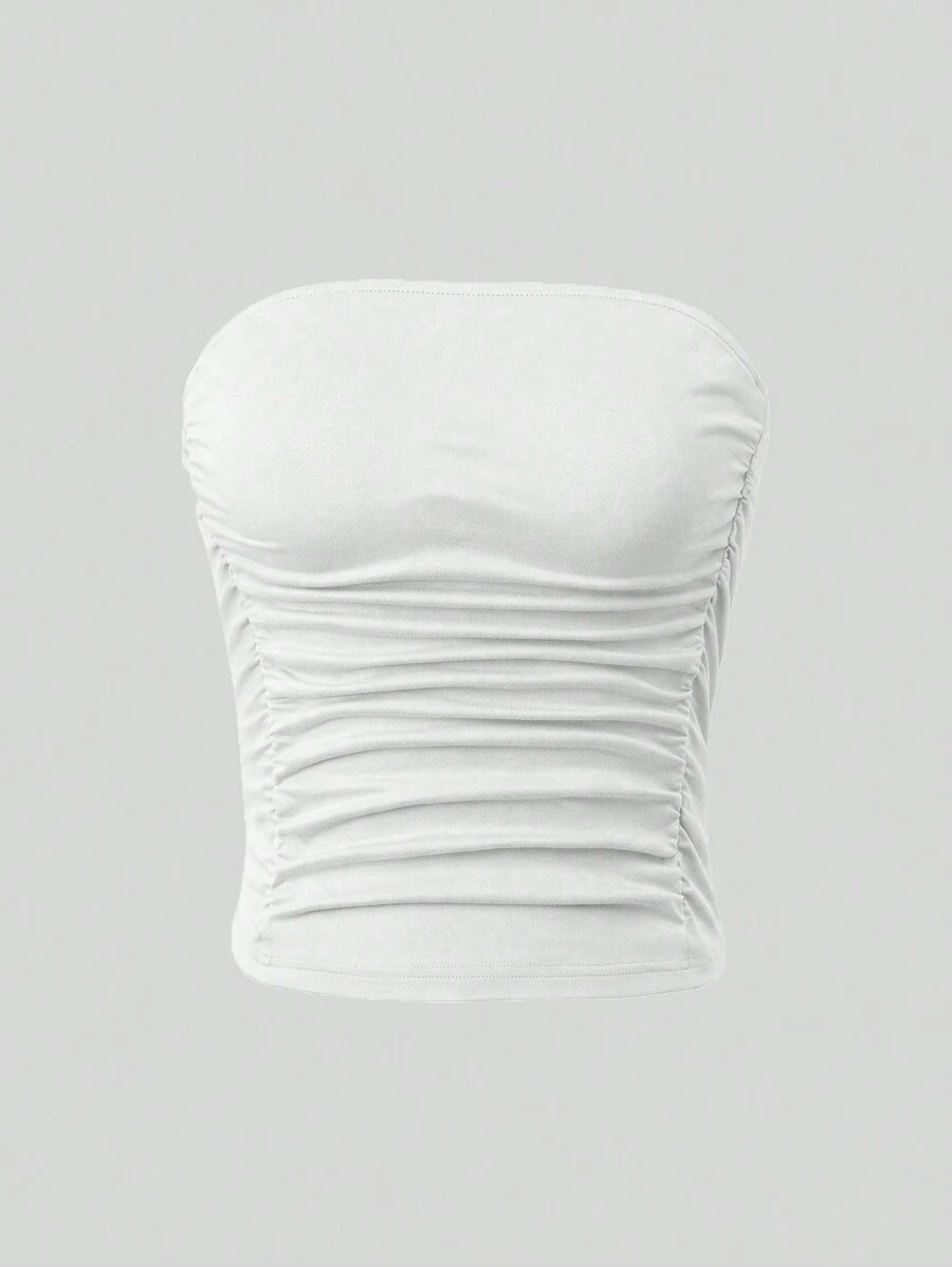 Sweetra Top bandeau unicolor fruncido - Blanco - Ver 1