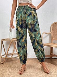 SHEIN VCAY 熱帶印花彈力腰胡蘿蔔褲 - 彩色 - 查看 5