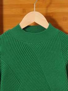 SHEIN Áo len dệt kim có gân rắn của Tween Boy - Màu xanh lá cây đậm - Xem 4