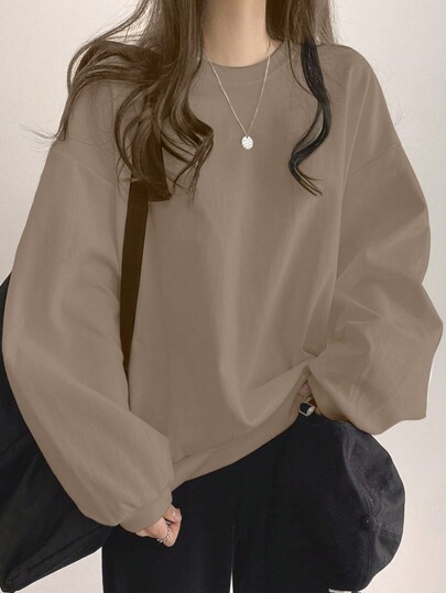 DAZY Áo thun oversize hở vai trơn, quần áo mùa thu