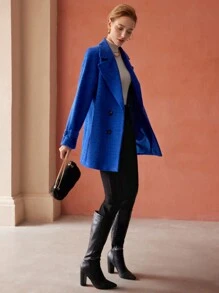 MOTF PREMIUM WOOL-BLEND TWEED PEA COAT - Blue - View 6