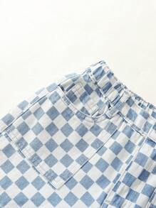 Tween Girl Checker Print Flap Pocket Side Jeans - Rửa nhẹ - Xem 3