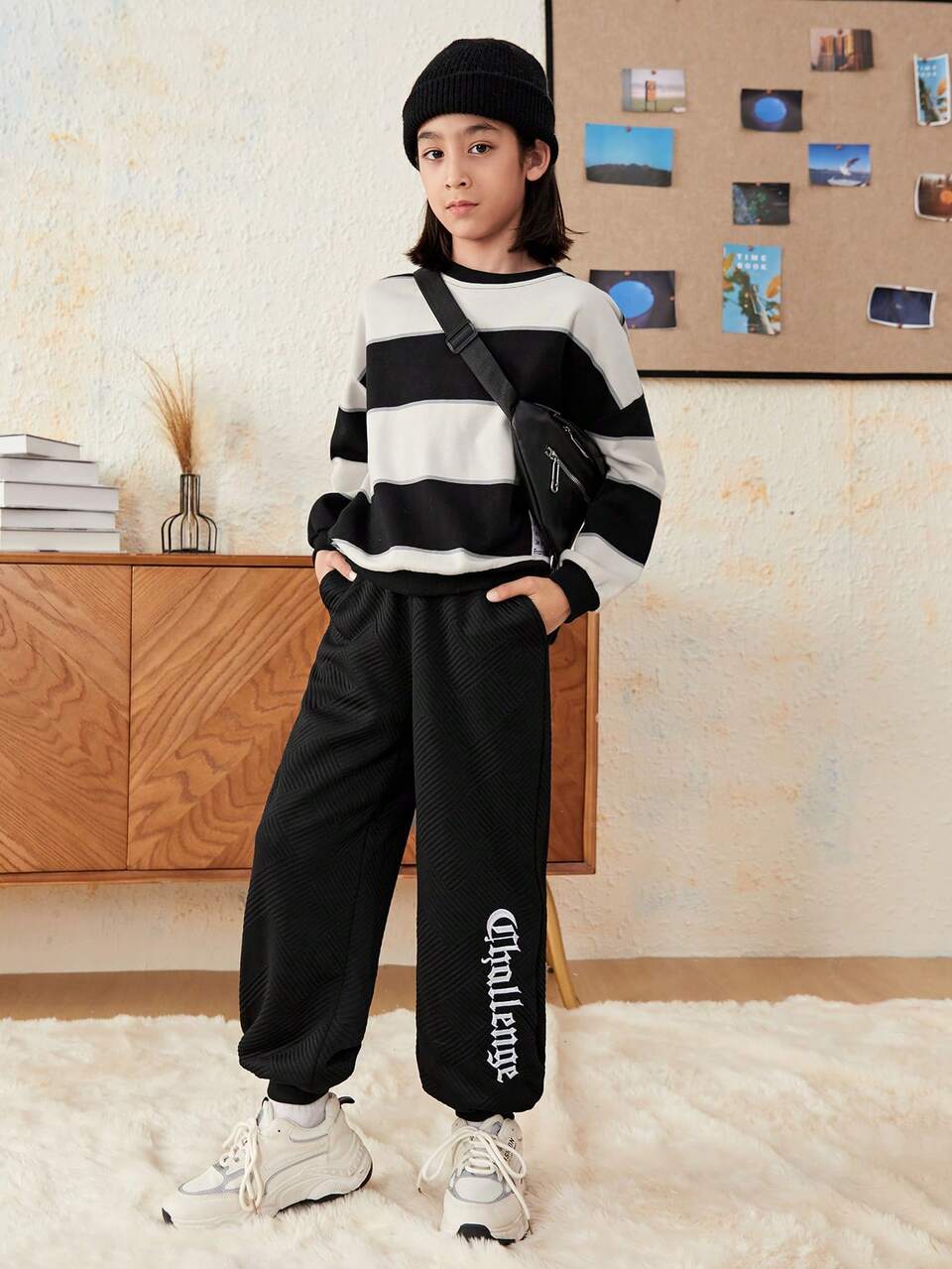 Tween Boy Letter Graphic Thermal Lined Sweatpants