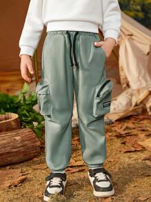 SHEIN Young Boy Letter Graphic Pocket Side Cargo Pants - Blue - View 6